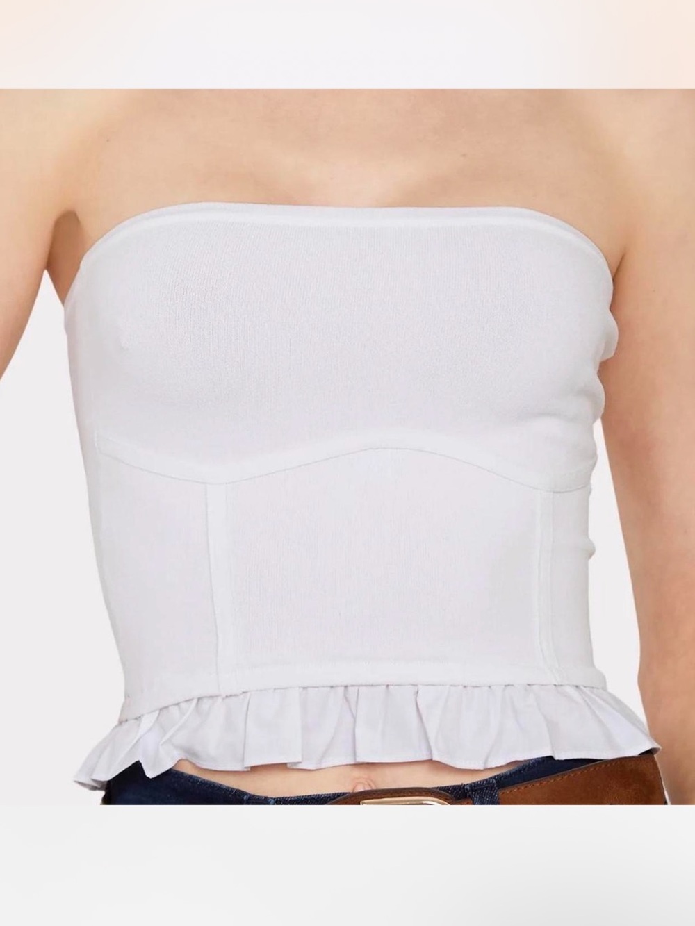Altar'd State White Ruffle-Hem strapless Top